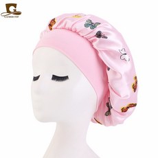 나비꽃 로즈 플라워 새틴 실크 수면 헤어 밴드 터번 헤어캡 나이트캡 S874, 1개, 나비핑크