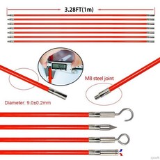 穿線神器 天花板吊頂棚 穿線器 辦公樓綜合布線 車庫橋架 穿線 電工檢修勾線, 1個, 紅色4mm*33cm（總長3.3米）銅頭,一套共10根桿+配件頭