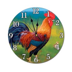 Abucaky 러닝 호스 벽시계 배터리 작동 무소음 원형 시계 벽 장식 가정 사무실 학교용 24.9cm(9.8인치), 수탉