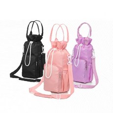 드로스트링 버킷백 크로스백 물병수납 텀블러가방 캔버스 숄더백 여행용 파우치 휴대용, 1개, 핑크