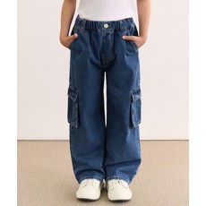무신사 스탠다드 MUSINSA STANDARD KIDS 와이드 카고 밴딩 데님 팬츠 [미디엄 인디고] MKDNP9Z03-MI 379780