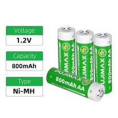 PUJIMAX 안정적 전력 AA 1.2V 800mAh 니켈수소 충전배터리 다회 재충전 고성능 장수명 가정용 사무용 디지털기기 전용, 1개, 4개입