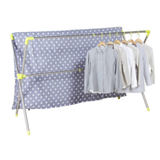 yuchern 不鏽鋼日式X型伸縮被服晾曬衣架，可調整長度，堅固耐用，節省空間, 金屬銀+淡萊姆綠色