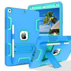 BENTOBEN 아이패드 케이스 - 3in1 튼튼하고 견고한 보호 커버 스탠드 및 펜 홀더 포함 네이비 블루/그린 459590, 블루/민트 그린
