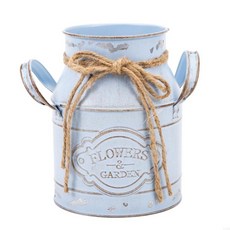 빈티지 밀크 캔 농가 장식 꽃병 허름한 시크 꽃병 양동이 홈 오피스 장식용 손잡이 포함, Blue, 파랑색