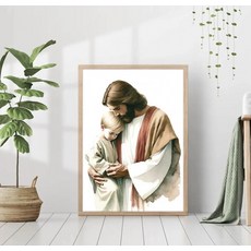 캔버스 그림 포스터 기독교 인테리어 예수 그리스도 소녀 양 포옹 예술작품 거실액자 사진캔버스 벽장식용품 홈데코, 8 20x30cm 프레임 없음