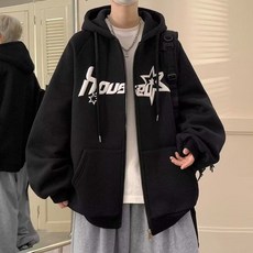 美式衛衣外套男秋冬季寬鬆休閒情侶連帽衛衣新款加絨拉鍊開衫帽衫