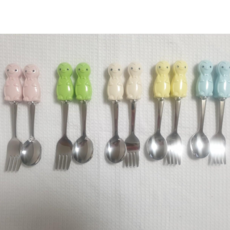 삼미 펭귄 티스푼 티포크 세트, 스카이블루, 1세트