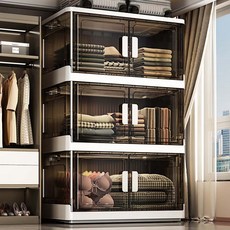 수납장 접이식 수납함 가정용 거실 장난감장 수납장 설치 사용 가능 주방 다양한 공간 설치 간편 사용 장난감 주방용품 다양한 물품 정리 깔끔 유지, 3개, 화이트+투명