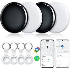 에어 트래커 태그 4개입 애플의 나의 찾기 및 구글 파인드 허브와 호환되는 듀얼 시스템 스마트 태그 초경량 iOS 안드로이드 블루투스 추적 키 파인더 지갑 여행 가방, 4 Pack, Black/White