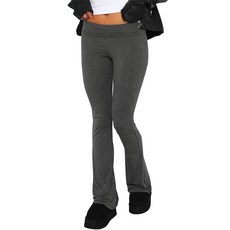 Luckinbaby 여성용 플레어 스키니 팬츠 폴드 오버 레깅스 스트레치 부츠컷 벨 하의 슬림핏 요가 팬츠 Y2k 조거 베이직 라이트 그레이, Medium, 기본 다크 그레이