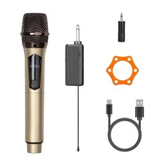 Bomaite 수신기가 있는 무선 마이크 시스템 휴대용 J 골드 다이나믹 마이크 노래방 결혼식 DJ 파티 연설 교회 교실 61m(200피트), Bomaite 수신기가 있는 무선 마이크 시스템, 휴대