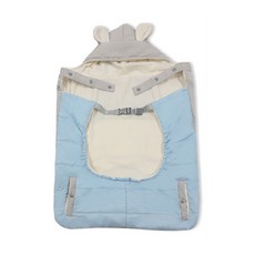 可愛小兔造型嬰兒外出保暖套，親膚保暖，多功能用途秋冬必備, 藍