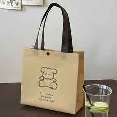 리유저블 방수 부직포 쇼핑백 귀여운 동물 손잡이 선물봉투, 10개, 카키32*34*10CM
