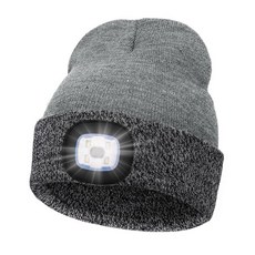 MELASA 유니 모자 USB 충전식 핸즈프리 헤드램프 LED 비니 남성 아빠 아버지 남편 겨울 선물 헤링본 238149, 라이트 그레이/블랙 그레이