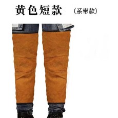 電焊護腳護腿牛皮耐磨隔熱, 1個, 黃色短款電焊護膝(系帶款)肥瘦可調節