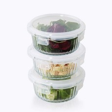 네오플램 스탠다드 내열유리 반찬통 밀폐용기 3p세트 원형400ml, 3개, 웨이브락 원형400ml