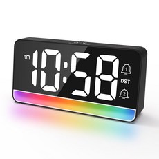 ECLATIS 침실용 알람 시계 RGB 야간 조명이 있는 디지털 침대 옆 잠이 많이 자는 분들을 위한 볼륨 조절 가능 USB 고속 충전기 대형 디스플레이 책상용 현대적인, Black-white