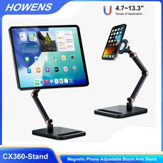 HOWENS 마그네틱 태블릿 폰 스탠드 조절식 붐 암 아이패드용 접이식 알루미늄 합금 홀더, 01 Magnetic