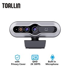 TOALLIN 미니 카메라 웹캠 노트북 컴퓨터 웹 카메라 USB 호환 Windows Hello 얼굴 인식 개인 정보 보호 커버 포함 2K