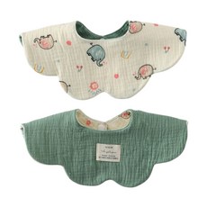 JoyBaby 360度兩面用六層紗吸水圍兜 花瓣圍兜 純棉寶寶圍兜, 彩萌象+草綠-1條入, 1個, 1個裝