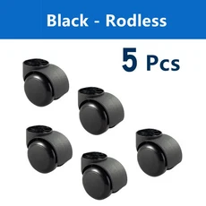 1/2/5 Pcs 화이트/블랙 로드리스/로드 유니버설 휠 사무실 의자 회전 사일런트 블랙 PU 컴퓨터 책상 테이블, 01 2인치, 09 Rodless-Black-5 Pcs