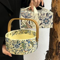 中古風輕奢陶瓷手提水果籃, 鳶尾花提籃-米黃+手提禮盒裝,無規格, 1個