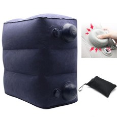 按壓式充氣腳墊 飛機腳墊 旅行充氣腳墊 汽車腳墊 附收納袋 輕巧便攜 舒適植絨材質 多場合適用 可調節高度 耐用材質, 藏青色, 1個