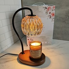 韓國同款融蠟燈 附燈泡x2, 禮盒包裝【 定時 +調光】玻璃燈罩胡桃木