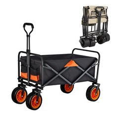 900D 특대형 투톤 폴딩 캠핑 웨건 카트, 1개, 8인치 블랙오렌지