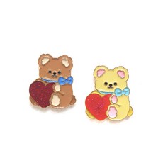 하트 베어 뱃지_곰돌이 가방 브로치 악세서리 액세서리 브롯치 어린이선물 코디 소품다꾸 금속핀뱃지