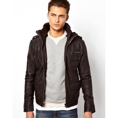 極度乾燥 Superdry Brad 貝克漢 軍裝 真皮皮衣 深咖啡色 古著刷舊復古加工 M65, 經典復古黑(黑內裡),XL, 1個