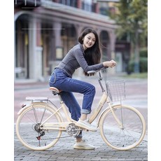 여성용 자전거 성인용 레트로 시티바이크 출퇴근 대학생 경량 빈티지 클래식, 싱글 스피드 프레쉬 그린 풍선 휠 선물, 22인치