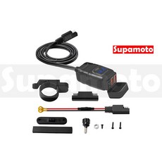 Supamoto 機車USB充電器 QC3.0快充 電壓顯示 帶開關 IP65防水 SAE接頭, 一套, 黑色, USB.2
