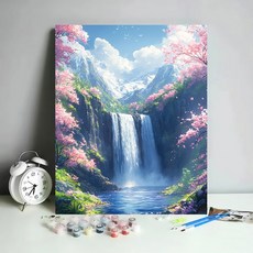 재물운 폭포 DIY 그림그리기 유화 명화 세트 호수그림 인테리어 액자 풍경 그림 풍수지리 물그림 세로 캔버스형 40*50cm, 재물운 폭포-02, 1개