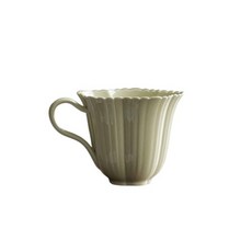 仿宋綠釉陶瓷咖啡杯 日式復古花口花瓣造型 家用下午茶拉花杯, 1個, 淺綠色, 淺綠色