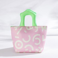 新款跨境熱銷加厚手提飯盒袋保溫包學生上班族塗鴉手繪帶飯便當包, 1個, 1個, 粉色+綠色手提