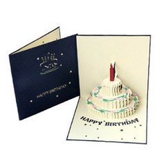 핑크마카롱 축하해 케이크 3D 생일팝업카드, 네이비