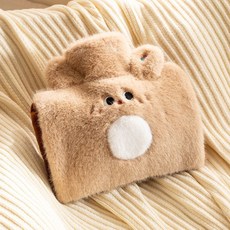 可愛卡通熱水袋學生宿捨用大號灌水暖水袋敷肚暖宮衝水暖手寶, 雙插手1500ML-圓眼動物咖色, 1個