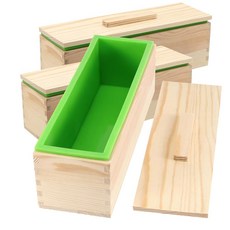 [포르르] zoenhou 3pcs 42온스 비누 몰드 유연한 직사각형 실리콘 만들기 몰드 키트와 나무 상자 diy 도구 세트 용품, Green, 4PCS