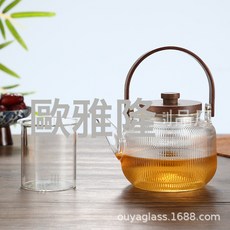 煮茶玻璃壺耐高溫大容量泡茶燒水壺可明火電陶爐圍爐蒸煮茶器, 1個, 條紋茶壺:如圖, 1L