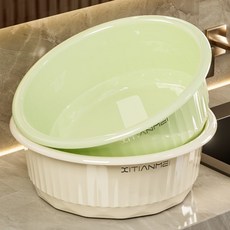 大號洗臉盆家用三件套洗菜盆子學生宿舍高顏值加厚洗衣洗腳塑料盆, [奶油白+霧苔綠]2個裝-大號, 1個