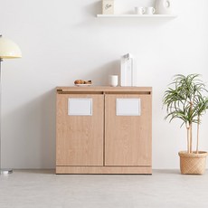 가구의서 다용도 분리수거 트윈 휴지통 수납장 800x400x730mm, 오크