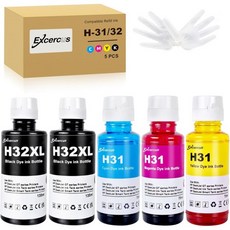 3팩 잉크 병 31 32XL 32XL HP 스마트 탱크 7301 6001 7602 5101 7001 551 555 651 457 450 프린터135ML 32XL 블랙 잉크와 호, 2 Black/ 1 Yellow/ 1 Cyan/ 1 M