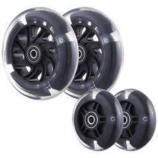 Wheelgoo 전면 120mm 및 후면 80mm 라이트업 플래시 3륜 아동용 스쿠터 교체 휠 푸시 스쿠터용 완벽한 휠 세트 4개 세트 핑크 174225, Black, 1개, 블랙