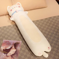 可愛貓咪毛絨長條抱枕 側睡靠枕, 白貓