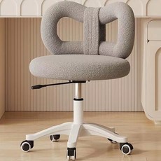 귀여운 램스울 리본 높이 조절 화장대 의자 편한 푹신한 의자, 1개, 그레이