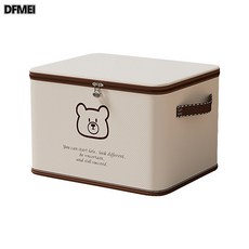 DFMEI XH帶鎖收納箱加厚衣服棉被大容量整理箱可摺疊密碼箱隱私儲物神器, 1個, 米色小熊