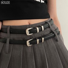 DFMEI 腰帶女夏季簡約百搭JK裙子裝飾皮帶銀扣黑色牛仔褲帶
