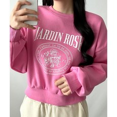 비토샵 여성 로즈 기모 루즈핏 프린팅 세미 크롭 맨투맨 국내생산